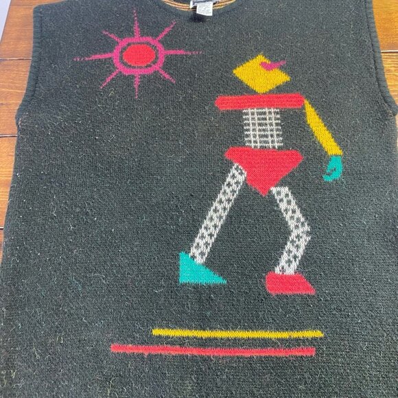 Vtg Present Co by Bobbie Brooks Y2K Sleeveless Sweater Black Sun Robot size Med - Picture 3 of 8